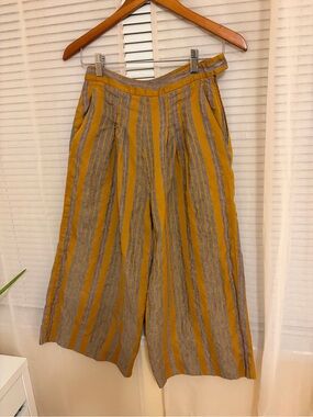 Steven Alan Mustard and Gray Striped Wide-Leg Culottes